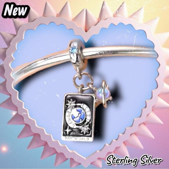 NEW The World Tarot Card Dangle Charm – Sterling Silver 925 - Picture 2 of 4